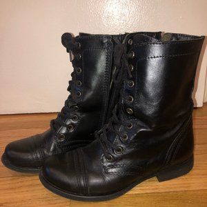 Steve Madden Troopa Black Leather Combat Boots